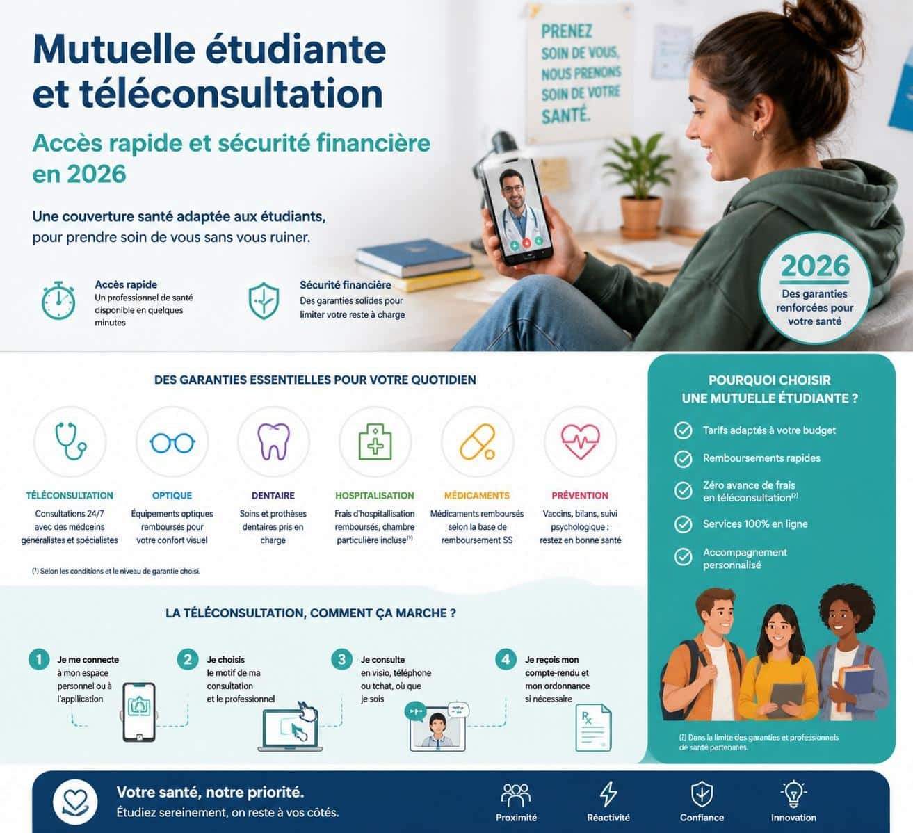 d&eacute;couvrez comment une mutuelle sant&eacute; combin&eacute;e &agrave; la t&eacute;l&eacute;consultation peut offrir une solution pratique et &eacute;conomique pour les &eacute;tudiants, facilitant l'acc&egrave;s aux soins m&eacute;dicaux partout et &agrave; tout moment.